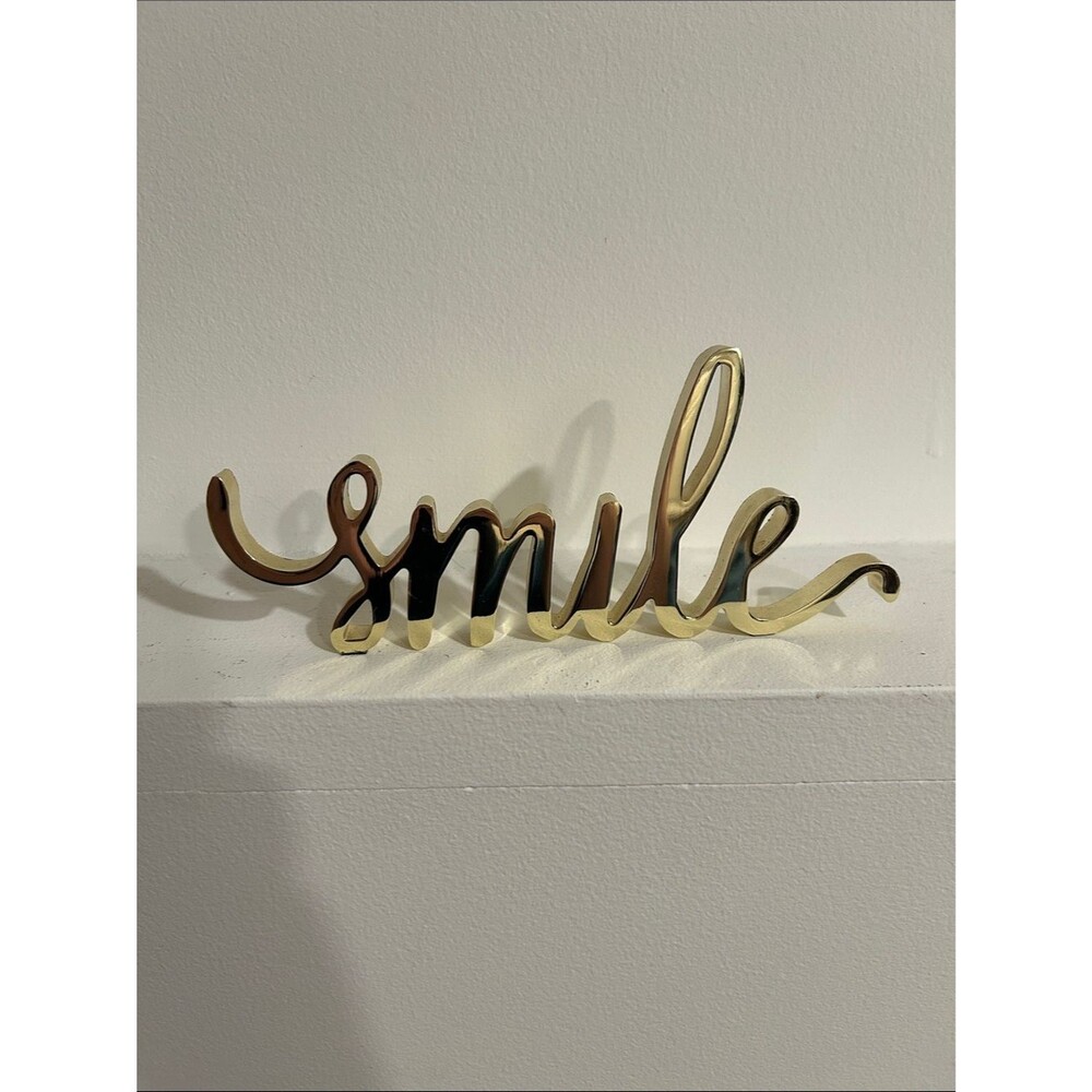 'Smile' Script Desk Decor Accent Golden Tone Metal